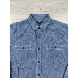 Lands End Shirt Mens L Blue White Denim Western Long Sleeve Button Down Cowboy